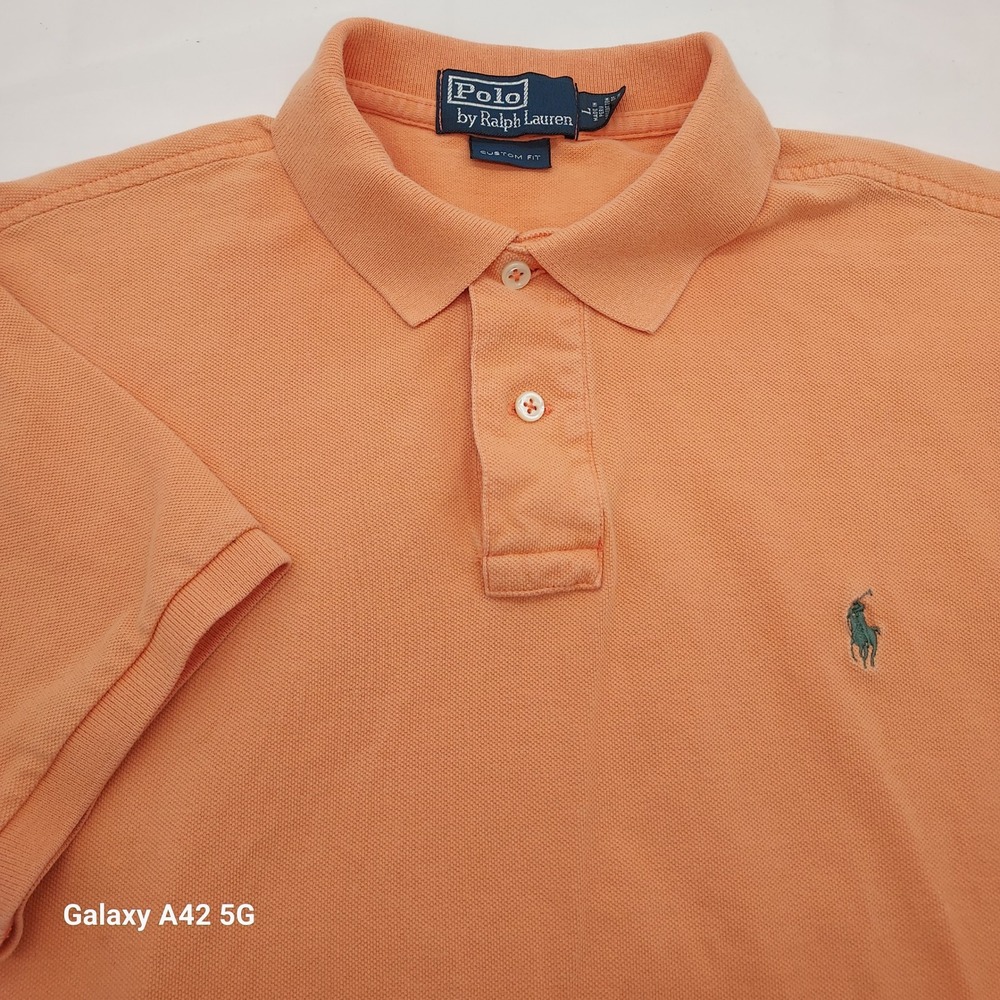 Polo Ralph Lauren Mens Custom Fit Polo Shirt Orange Peach Cotton Large L